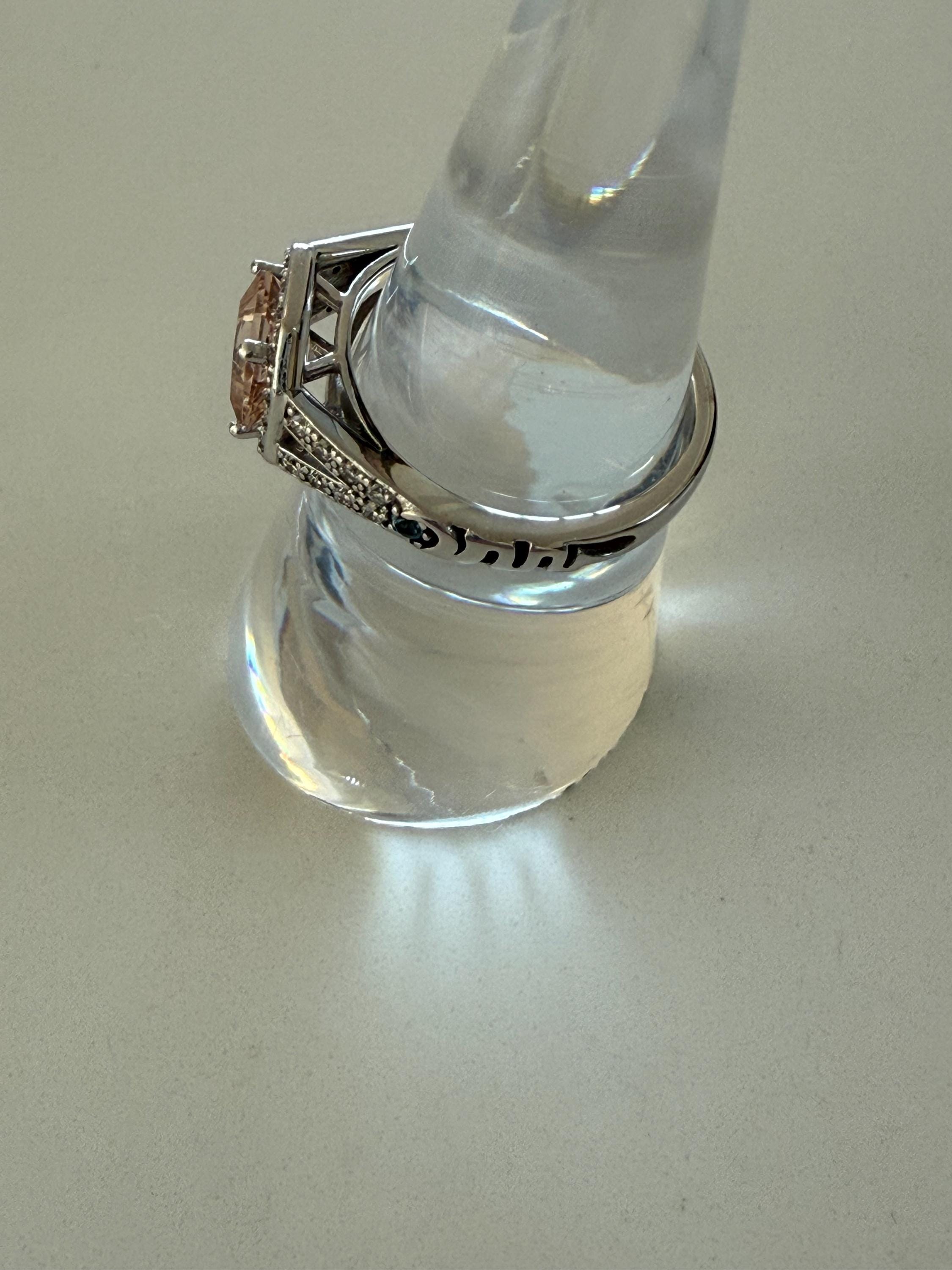 Vintage 14K White Gold Morganite, Diamond, and Blue Topaz Ring Engagement Ring - 1.56ct.